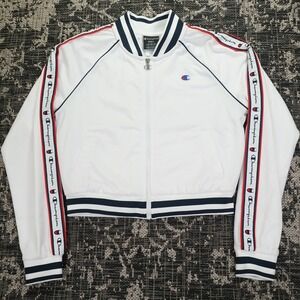 Champion Womens‎ Track Jacket Small White Full Zip Cropped Bomber Retro Athletic